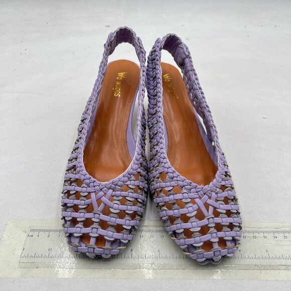 Wo wagas Purple Slingback Square Toe Pumps Slip On Low Kitten Heel Woven Sandal - Picture 3 of 8